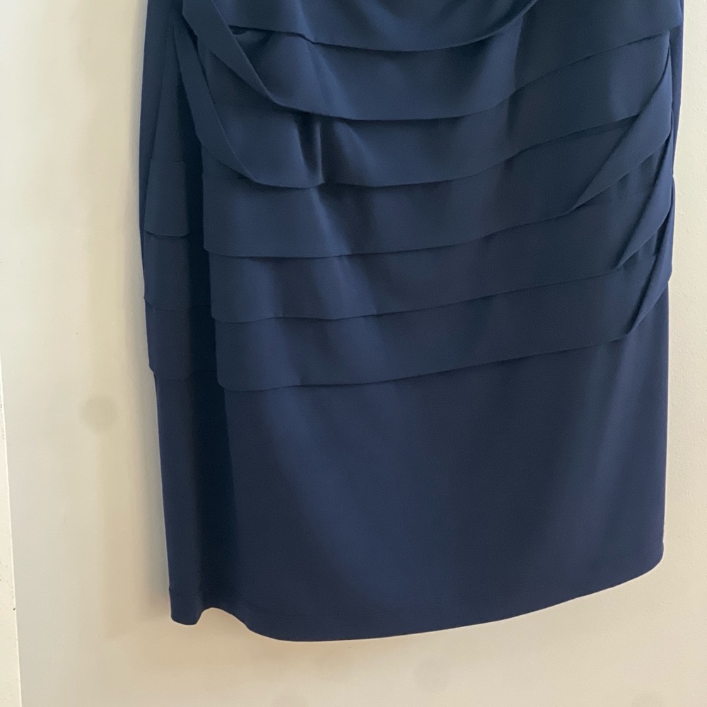 Dressbarn Dress Womens 14 Navy Lace Sequin Sheath V‎ Neck Ruched Cocktail Party - Picture 4 of 5